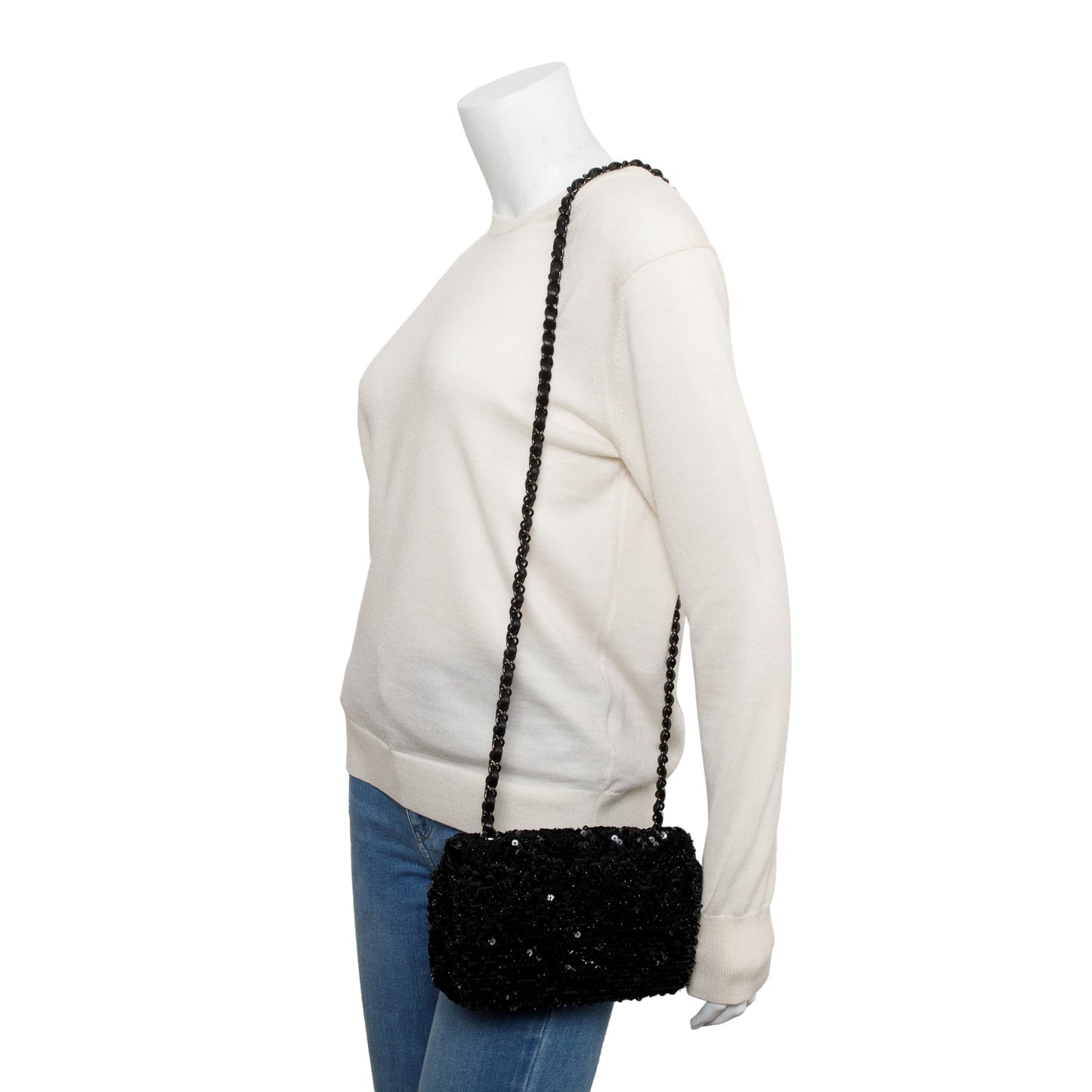 Chanel 2023 So Black Sequin Classic Mini Rectangular Flap Bag