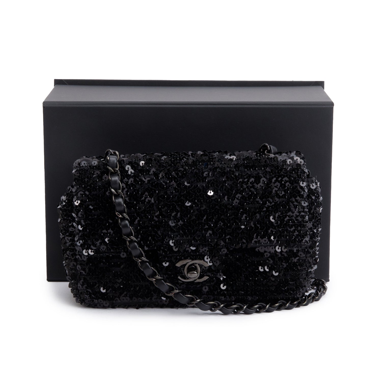 Chanel 2023 So Black Sequin Classic Mini Rectangular Flap Bag
