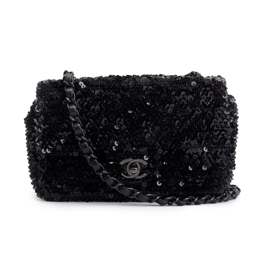 Chanel 2023 So Black Sequin Classic Mini Rectangular Flap Bag