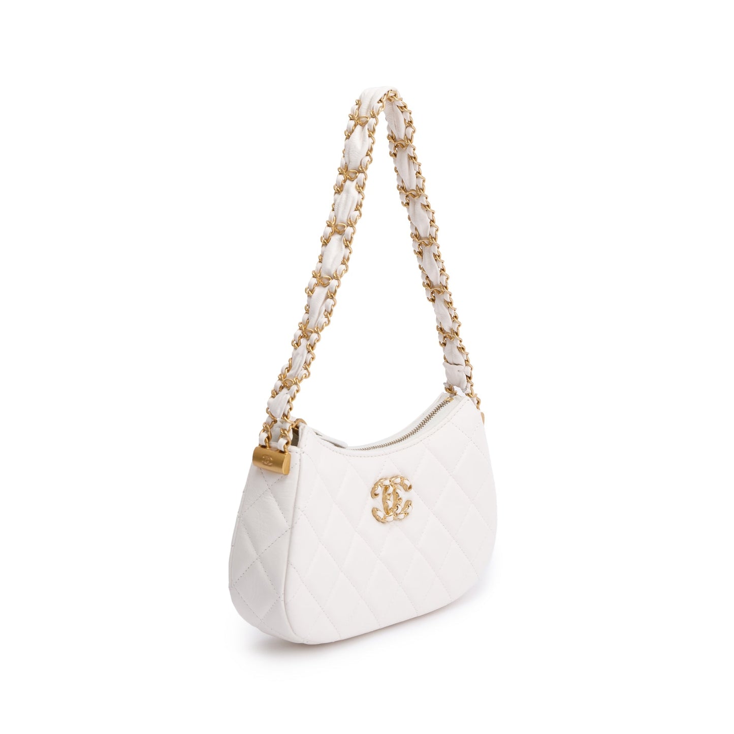 Chanel 2023 White Calfskin Leather Small 19 Hobo