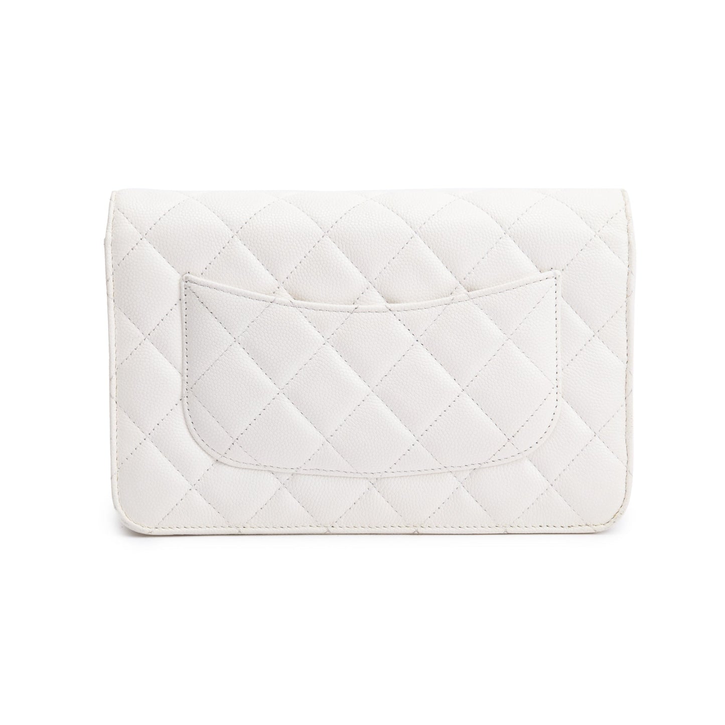 Chanel 2023 White Caviar Leather Classic Wallet on Chain