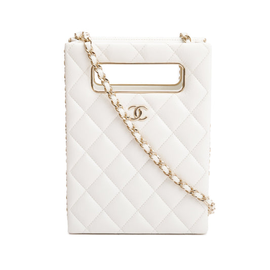 Chanel 2023 White Caviar Quilted Leather Evening Box Bag