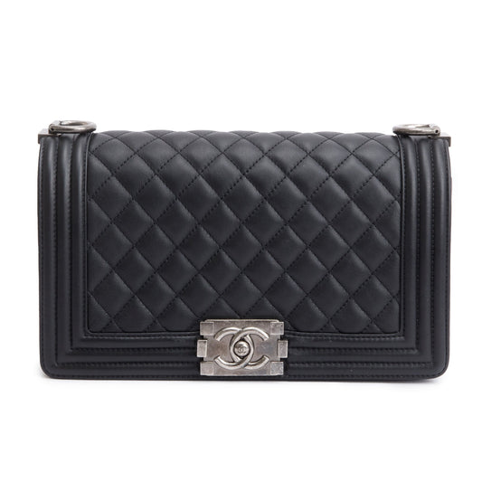 Chanel 2024 Black Lambskin Medium Boy Bag