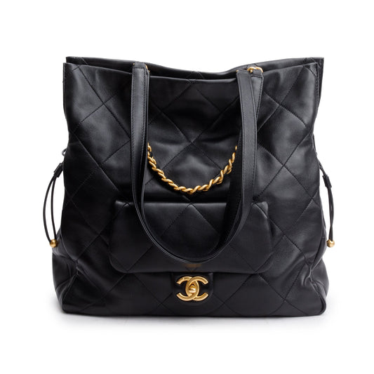 Chanel 2024 Black Quilted Calfskin Leather Shopping Bag Tote