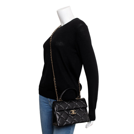 Chanel 2024 Black Quilted Caviar Leather My Retrofit Top Handle Flap Bag