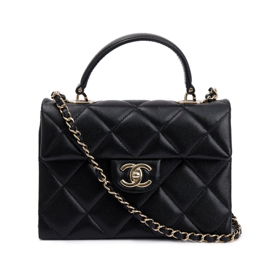 Chanel 2024 Black Quilted Caviar Leather My Retrofit Top Handle Flap Bag
