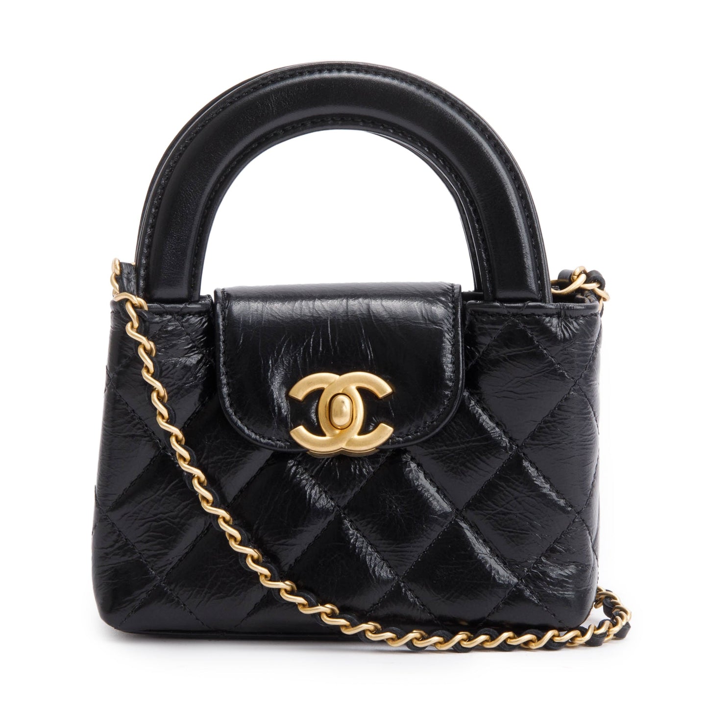 Chanel 2024 Black Shiny Aged Calfskin Leather Nano Kelly Crossbody Bag
