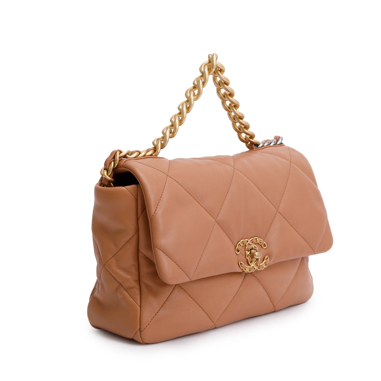 Chanel 2024 Brown Lambskin Leather Large 19 Flap Bag