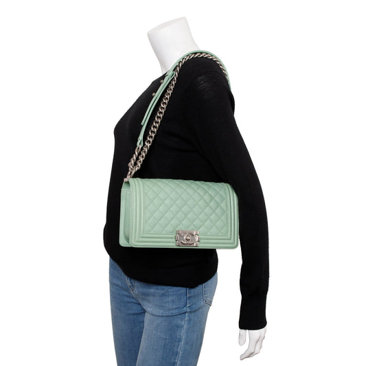 Chanel 2024 Green Caviar Leather Medium Boy Bag