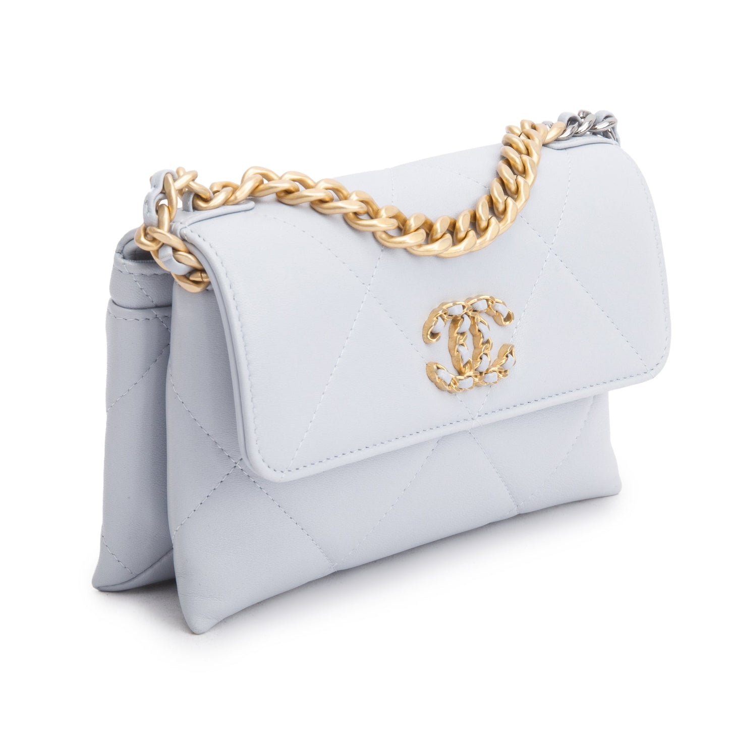 Chanel 2024 Grey Lambskin Leather 19 Wallet On Chain