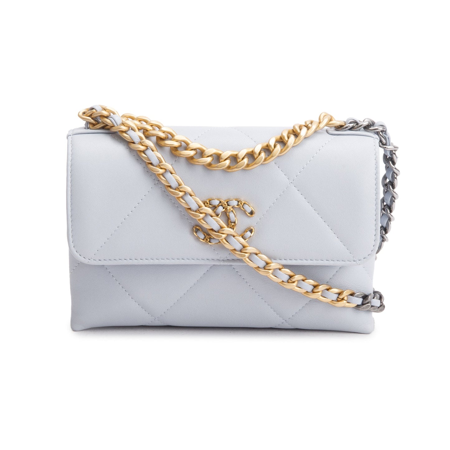 Chanel 2024 Grey Lambskin Leather 19 Wallet On Chain