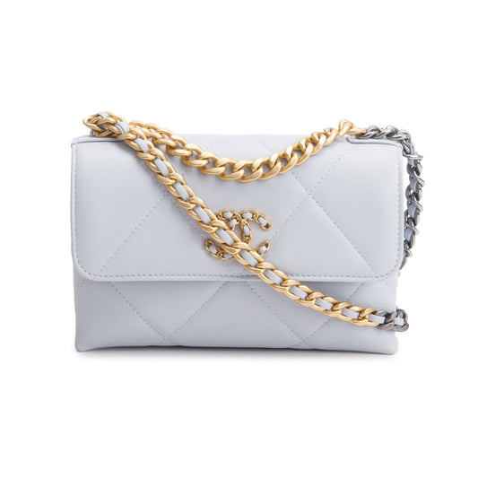 Chanel 2024 Grey Lambskin Leather 19 Wallet On Chain