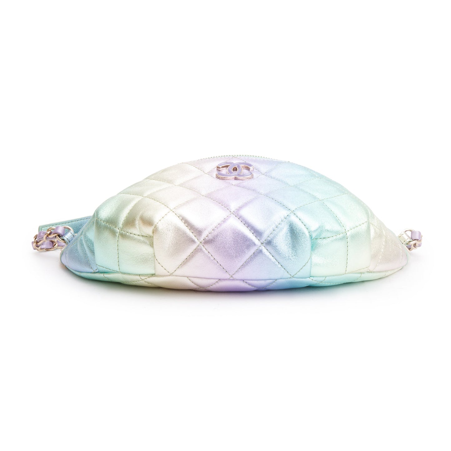 Chanel 2024 Iridescent Rainbow Metallic Quilted Calfskin Leather Belt Bag