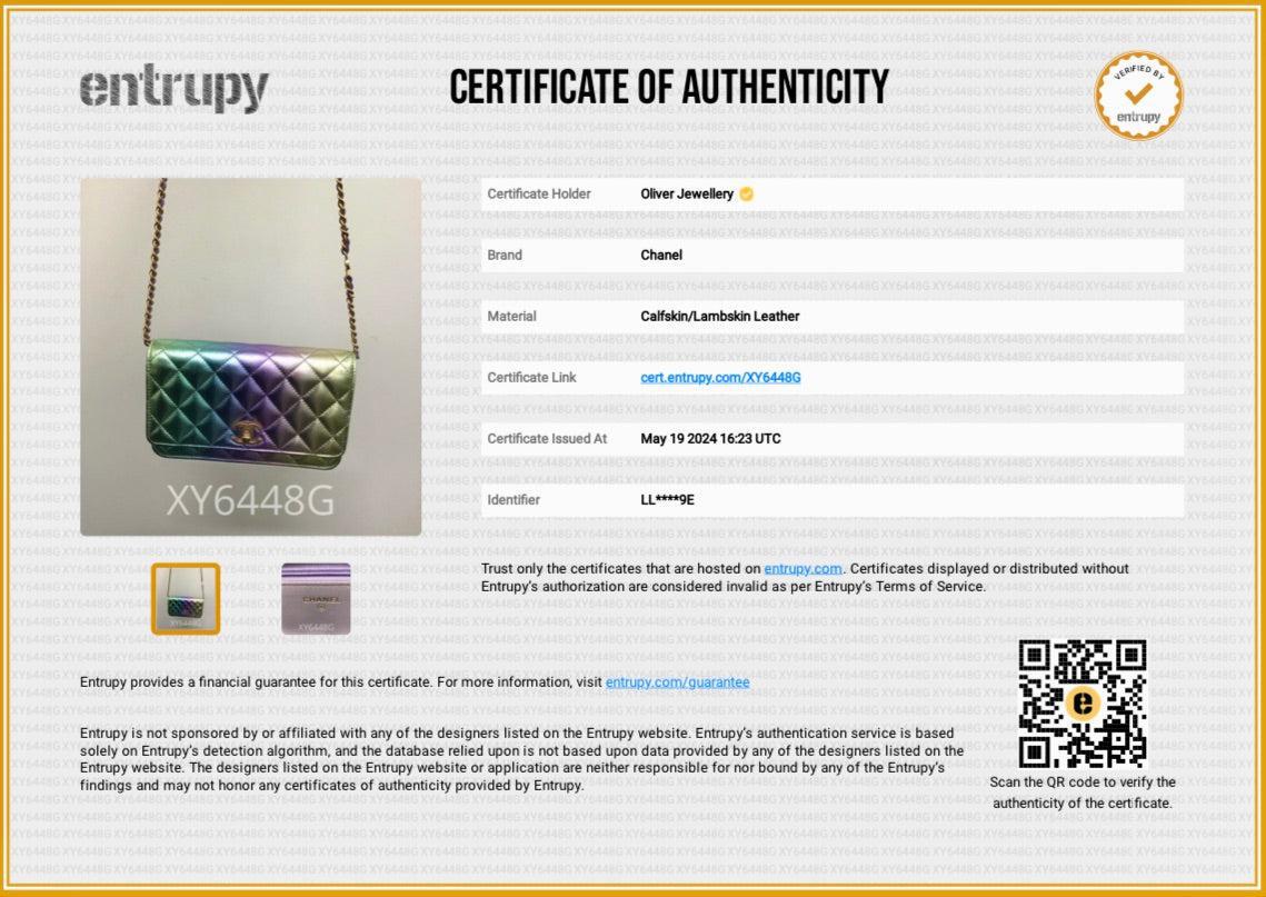 Chanel 2024 Metallic Multicolor Rainbow Lambskin Leather Strass Wallet on Chain