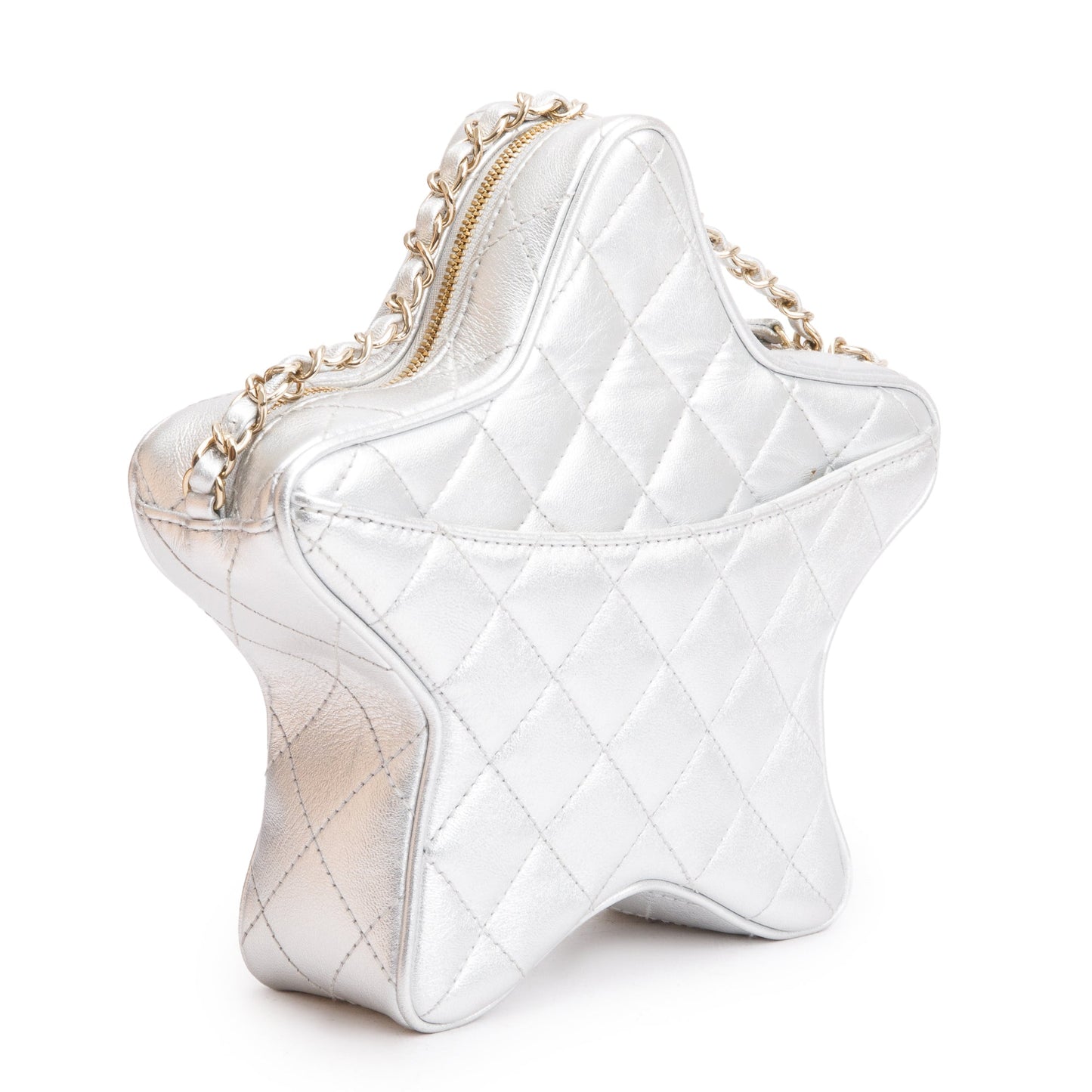 Chanel 2024 Metallic Silver Leather Walk Of Fame Star Crossbody Bag