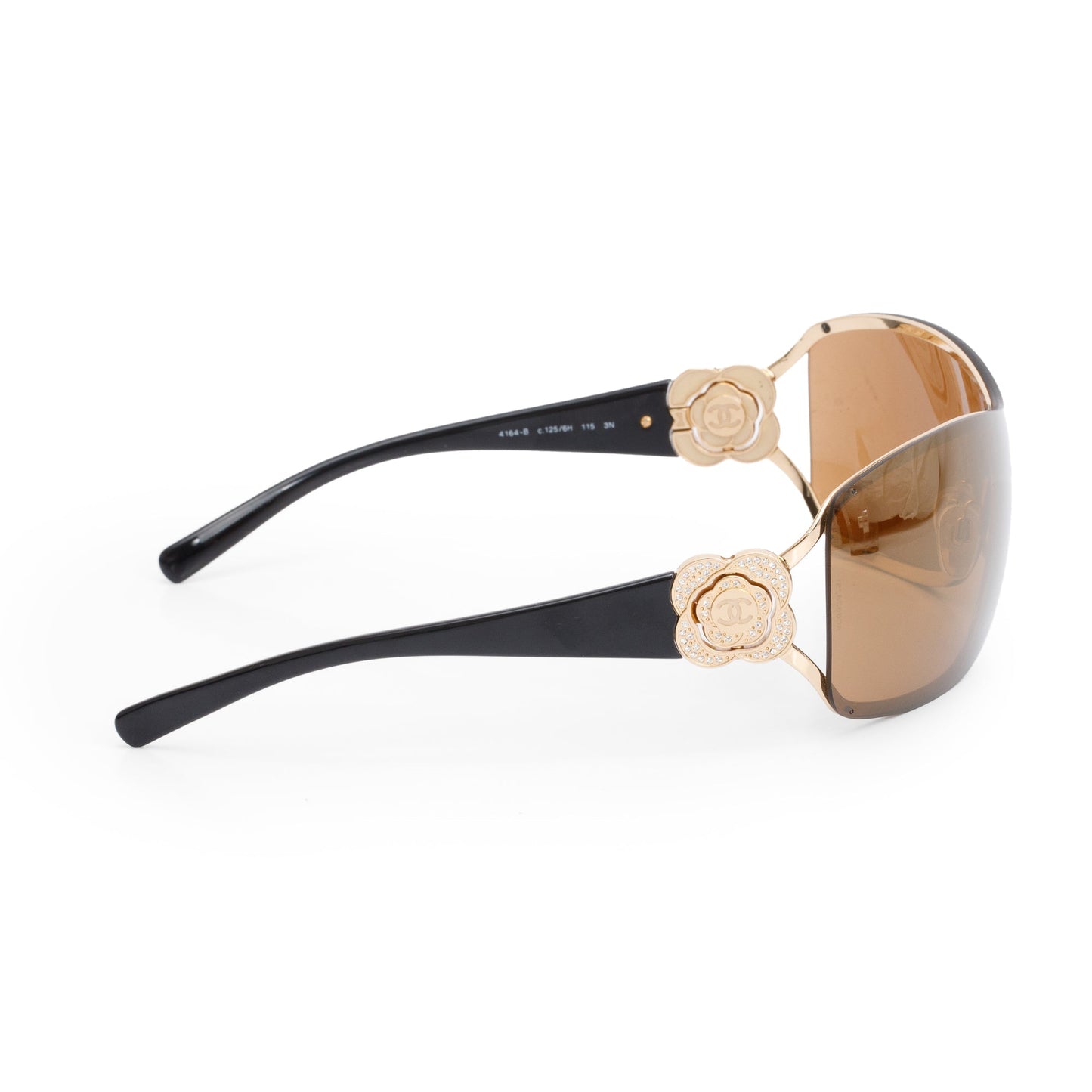 Chanel 4164-B Black Acetate Crystal Camellia Shield Sunglasses