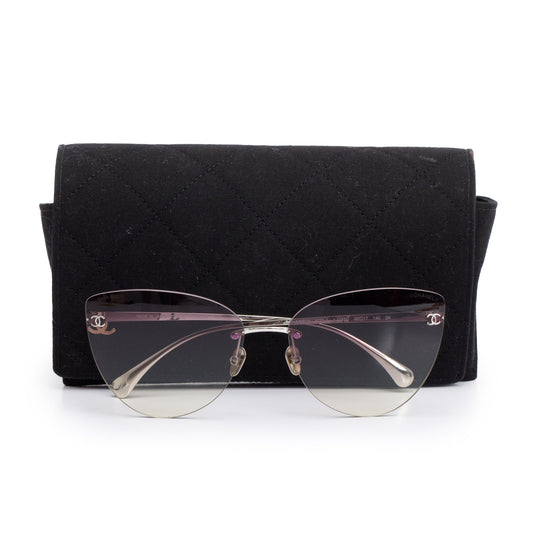 Chanel 4273-T Titanium Rimless Interlocking CC Cat-Eye Sunglasses
