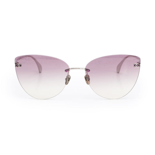 Chanel 4273-T Titanium Rimless Interlocking CC Cat-Eye Sunglasses