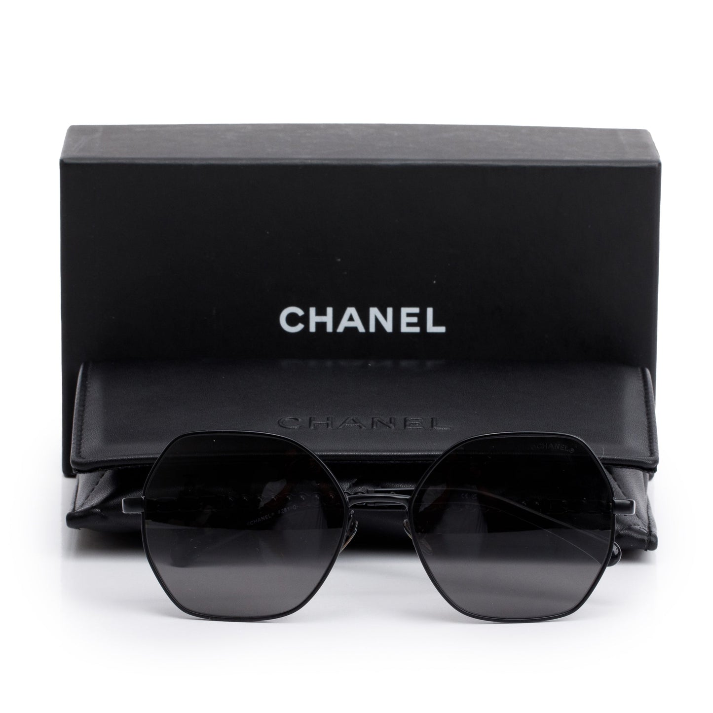 Chanel 4281-Q-H Black Acetate Chain-Link Square Sunglasses