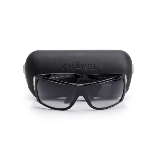 Chanel 5081-B Black Acetate Crystal CC Logo Shield Sunglasses