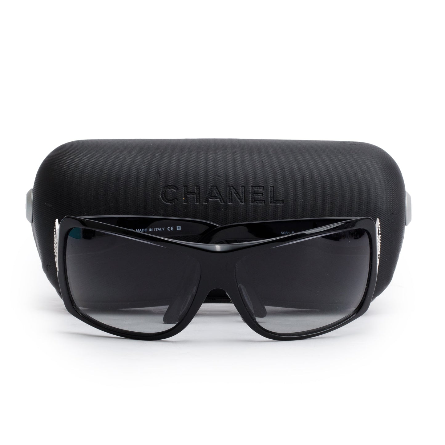 Chanel 5081-B  Black Acetate Strass CC Logo Shield Sunglasses