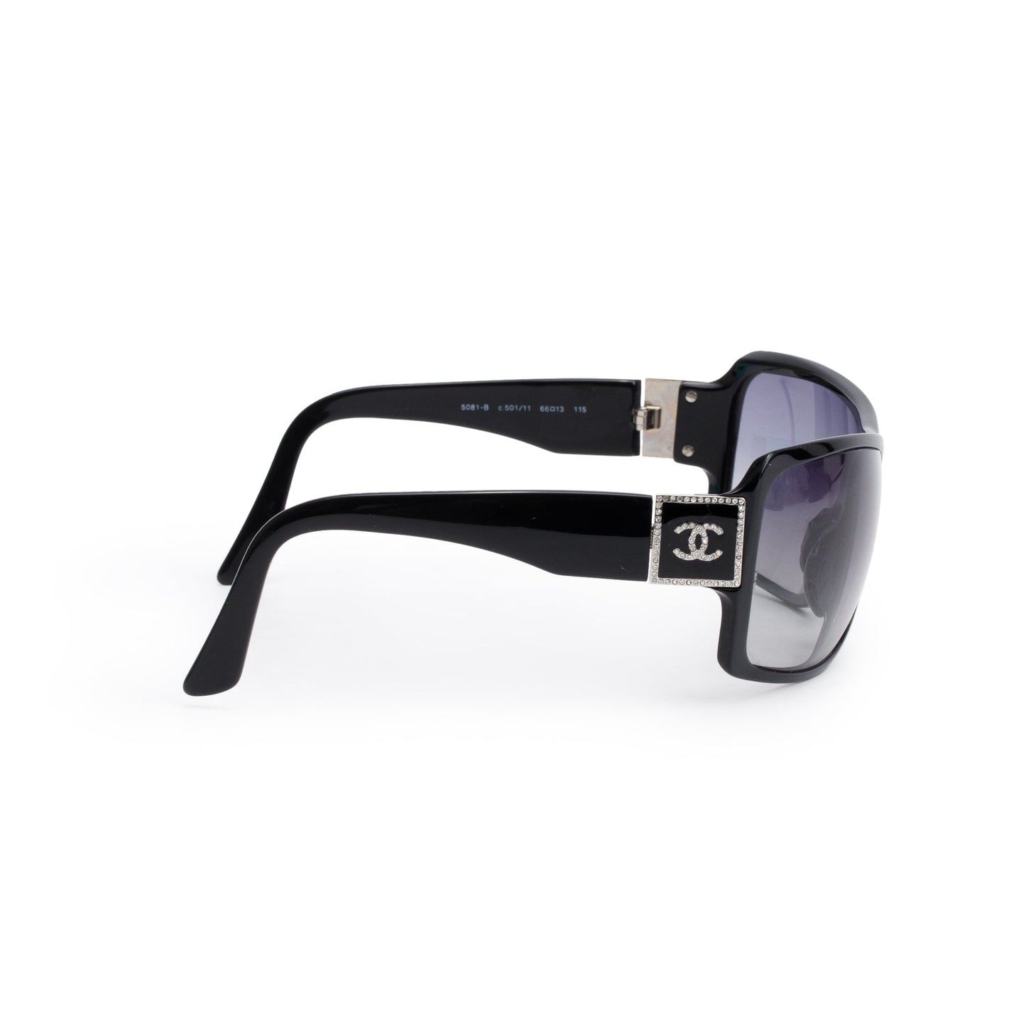 Chanel 5081-B  Black Acetate Strass CC Logo Shield Sunglasses