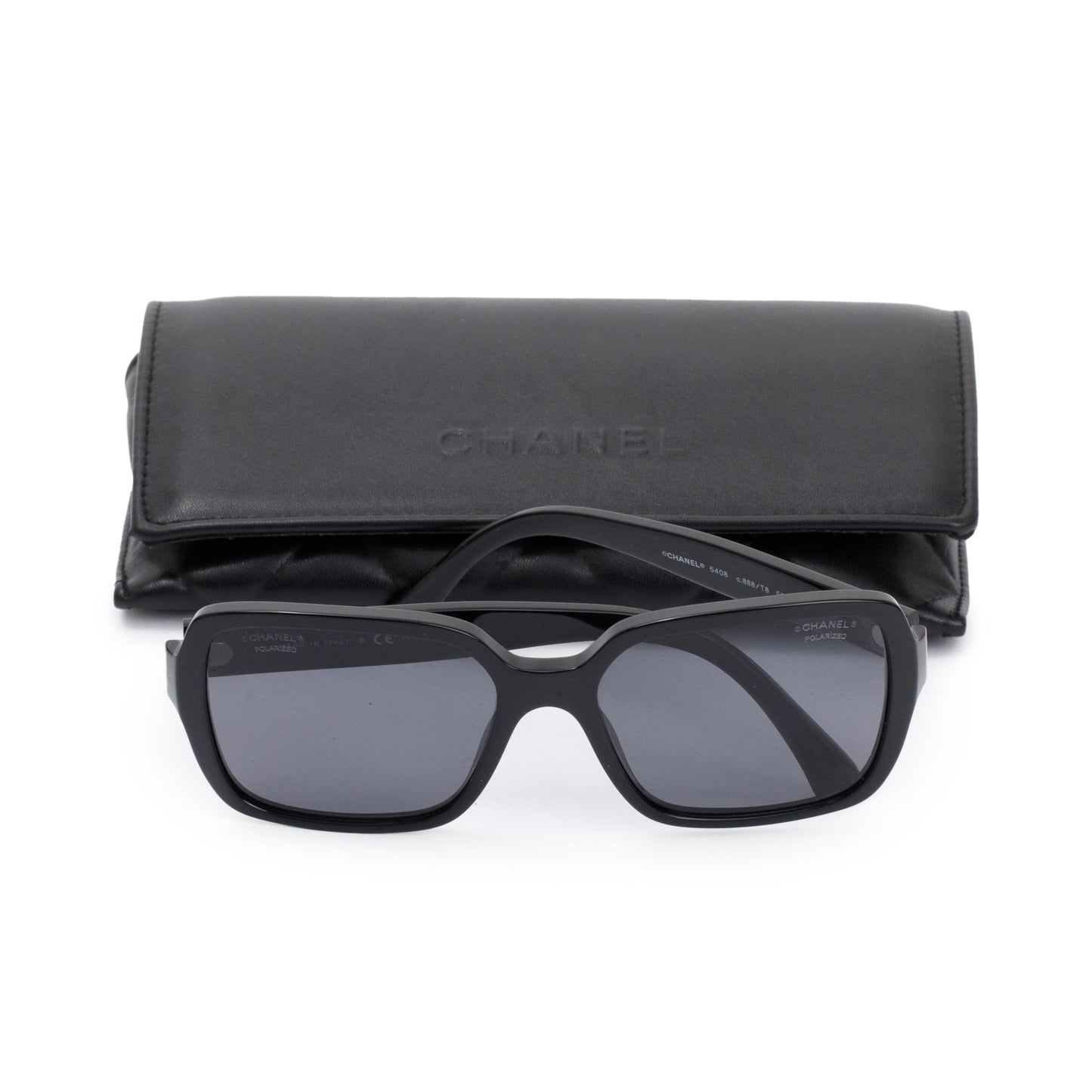 Chanel 5408 Black Acetate Logo Polarized Square Sunglasses