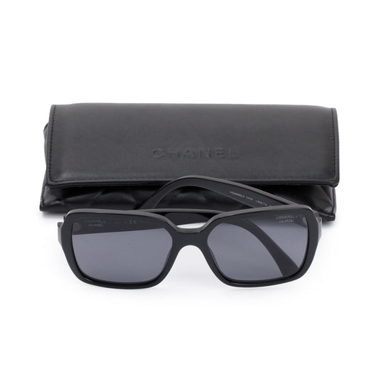 Chanel 5408 Black Acetate Logo Polarized Square Sunglasses