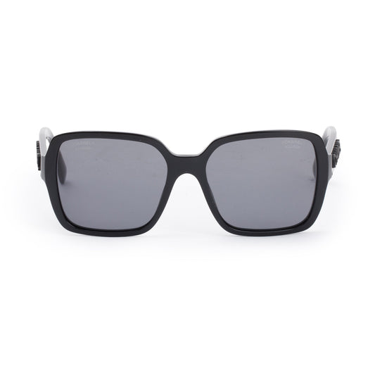 Chanel 5408 Black Acetate Logo Polarized Square Sunglasses