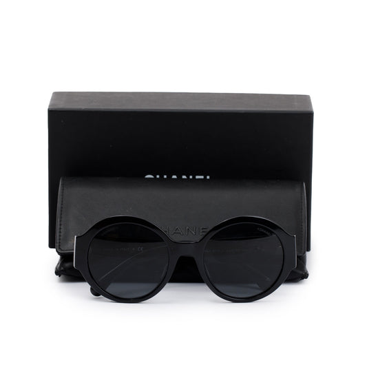 Chanel 5410-A Black Acetate Logo Round Sunglasses