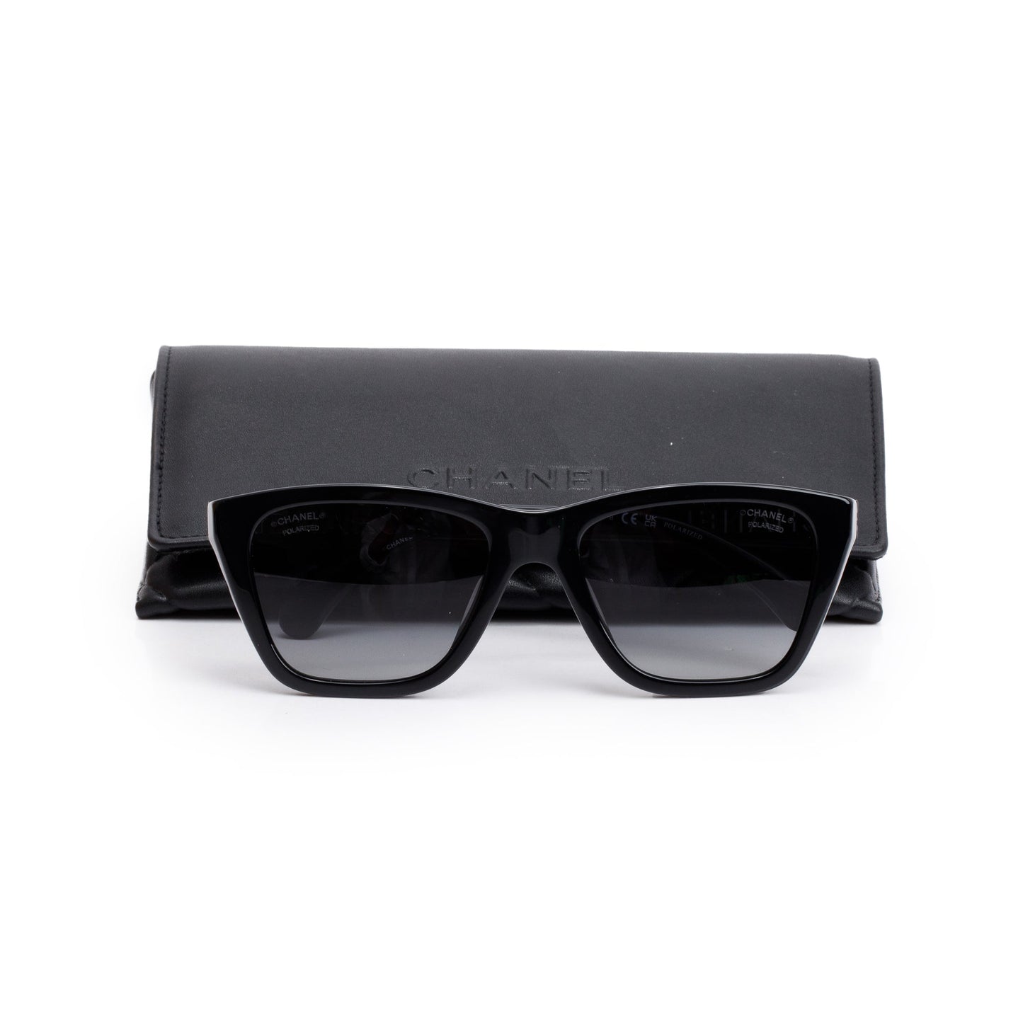 Chanel 5442-A Black Acetate CC Logo Rectangle Sunglasses