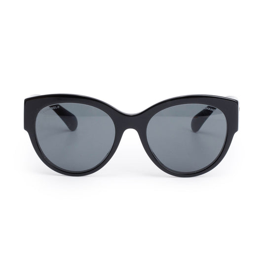 Chanel 5498-B-A Black Acetate Strass CC Logo Round Sunglasses