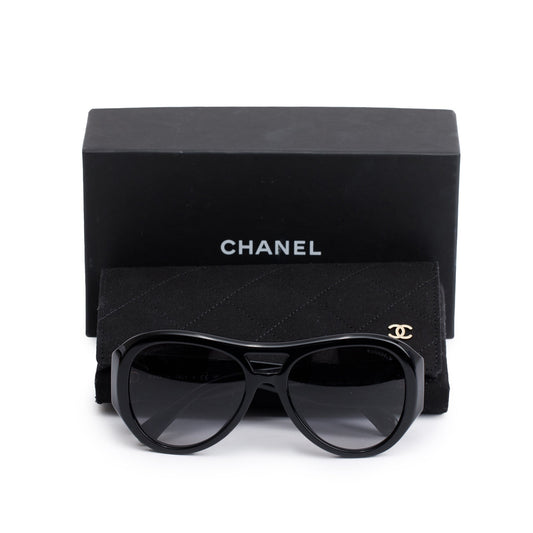 Chanel 5508-A Black Acetate CC Logo Pilot Sunglasses