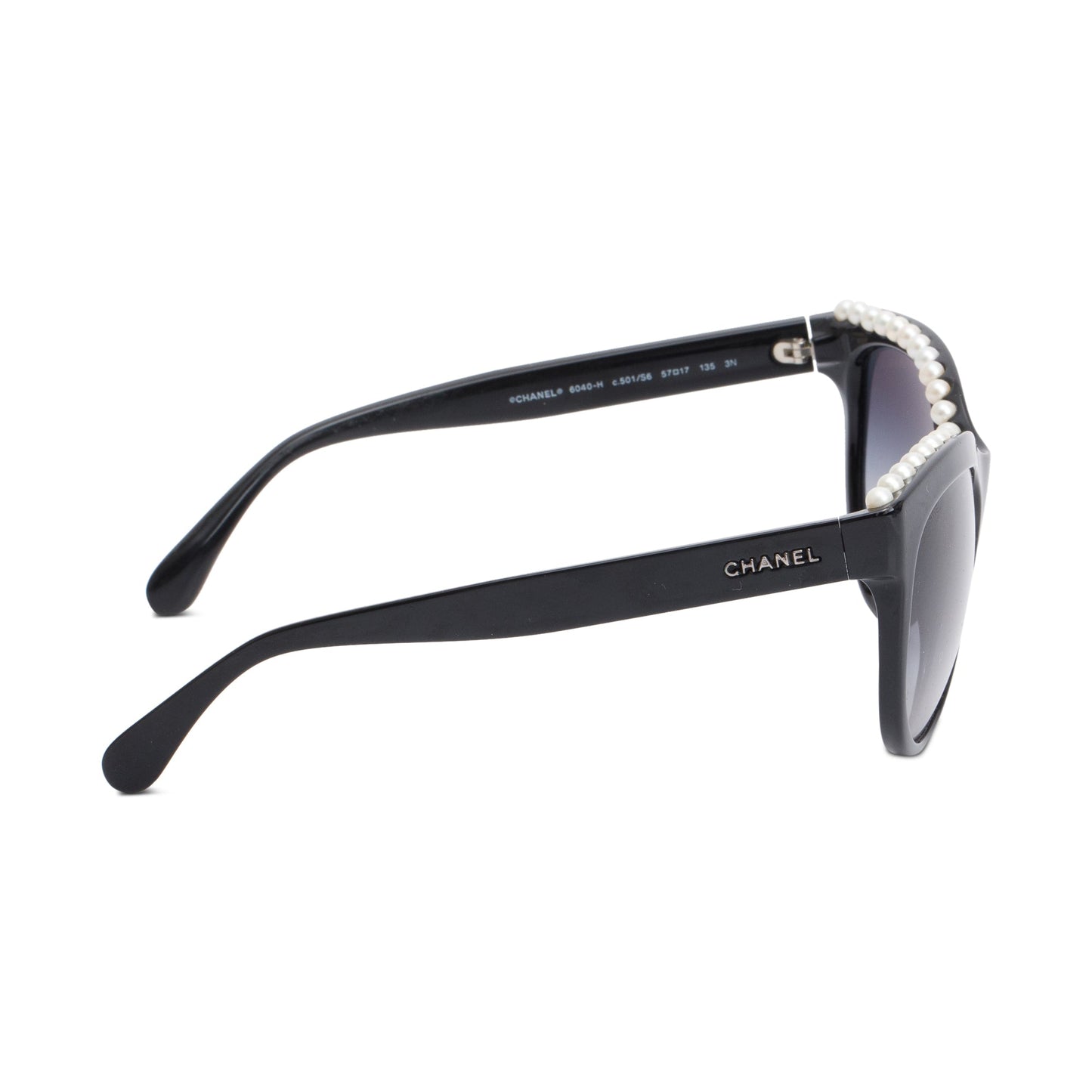 Chanel 6040 Black Acetate Freshwater Pearl Butterfly Sunglasses