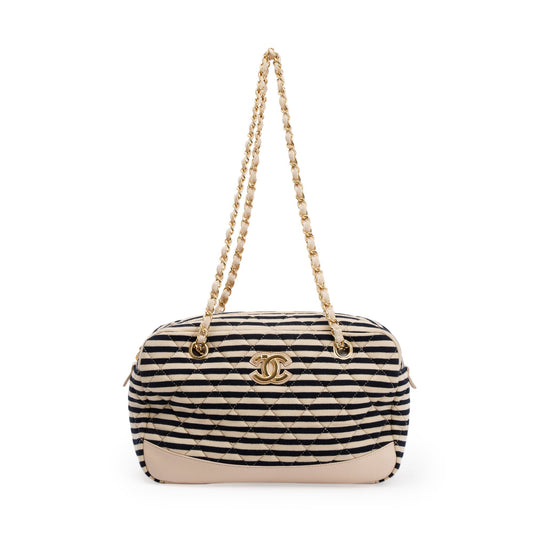 Chanel Beige & Black Quilted Jersey Coco Sailor Camera Bag