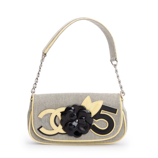 Chanel Beige Canvas Camellia No.5 Mini Flap Bag