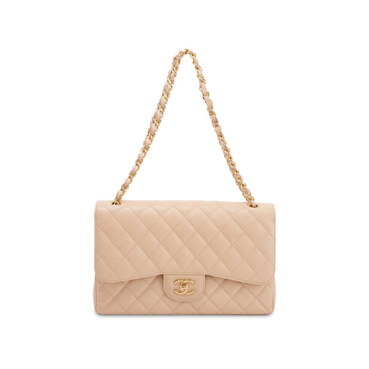Chanel Beige Caviar Classic Jumbo Double Flap Bag