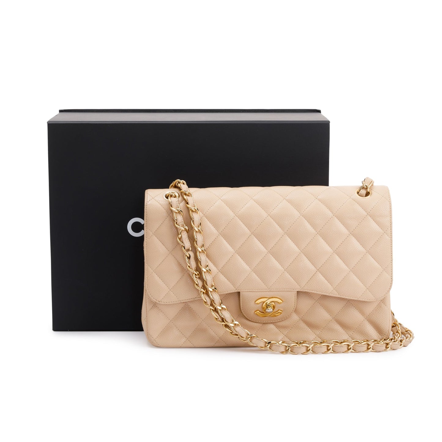 Chanel Beige Caviar Classic Jumbo Double Flap Bag