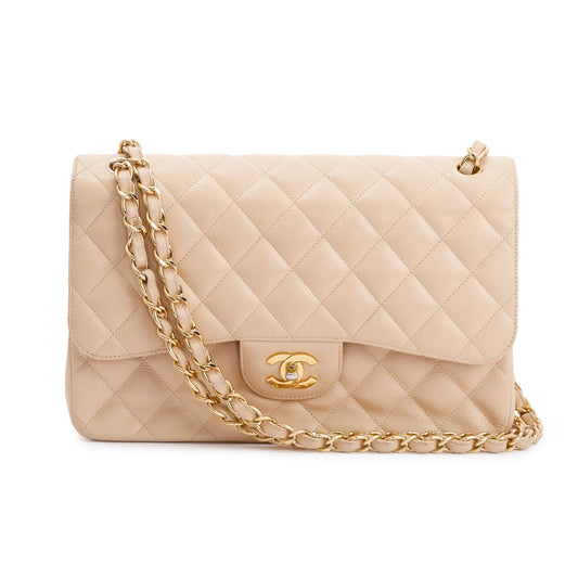 Chanel Beige Caviar Classic Jumbo Double Flap Bag
