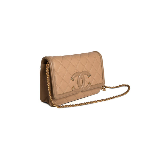 Chanel Beige Caviar Filigree Wallet on Chain