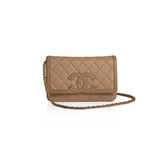 Chanel Beige Caviar Filigree Wallet on Chain