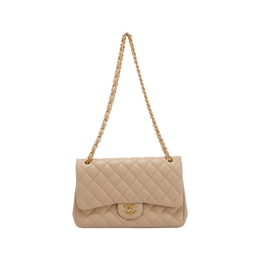 Chanel Beige Lambskin Classic Jumbo Double Flap Bag