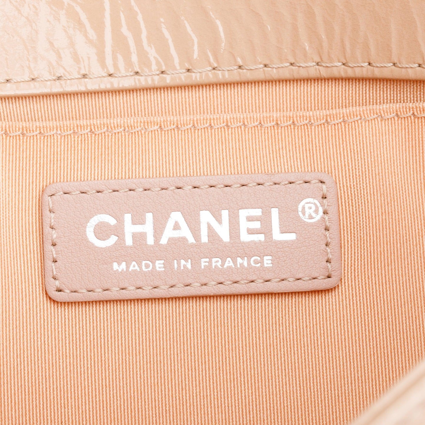 Chanel Beige Patent Leather Medium Boy Bag