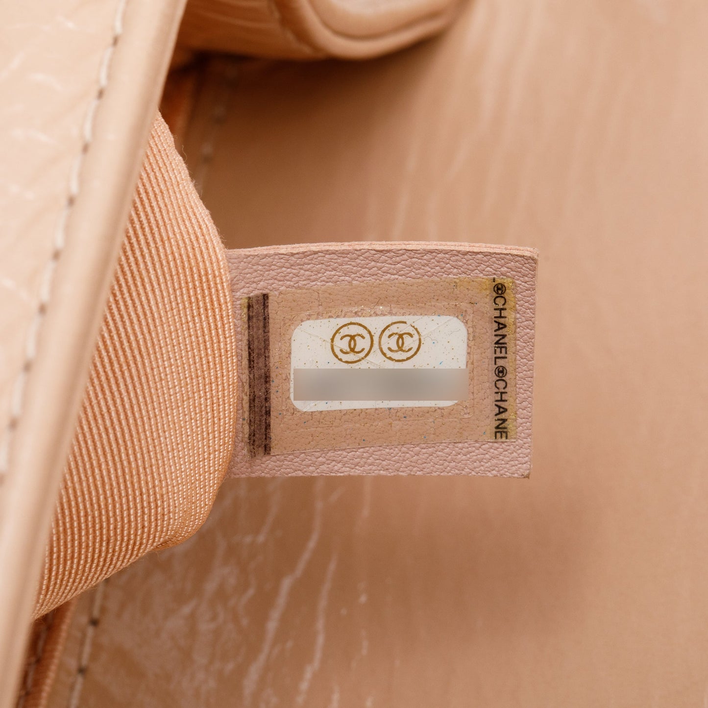 Chanel Beige Patent Leather Medium Boy Bag