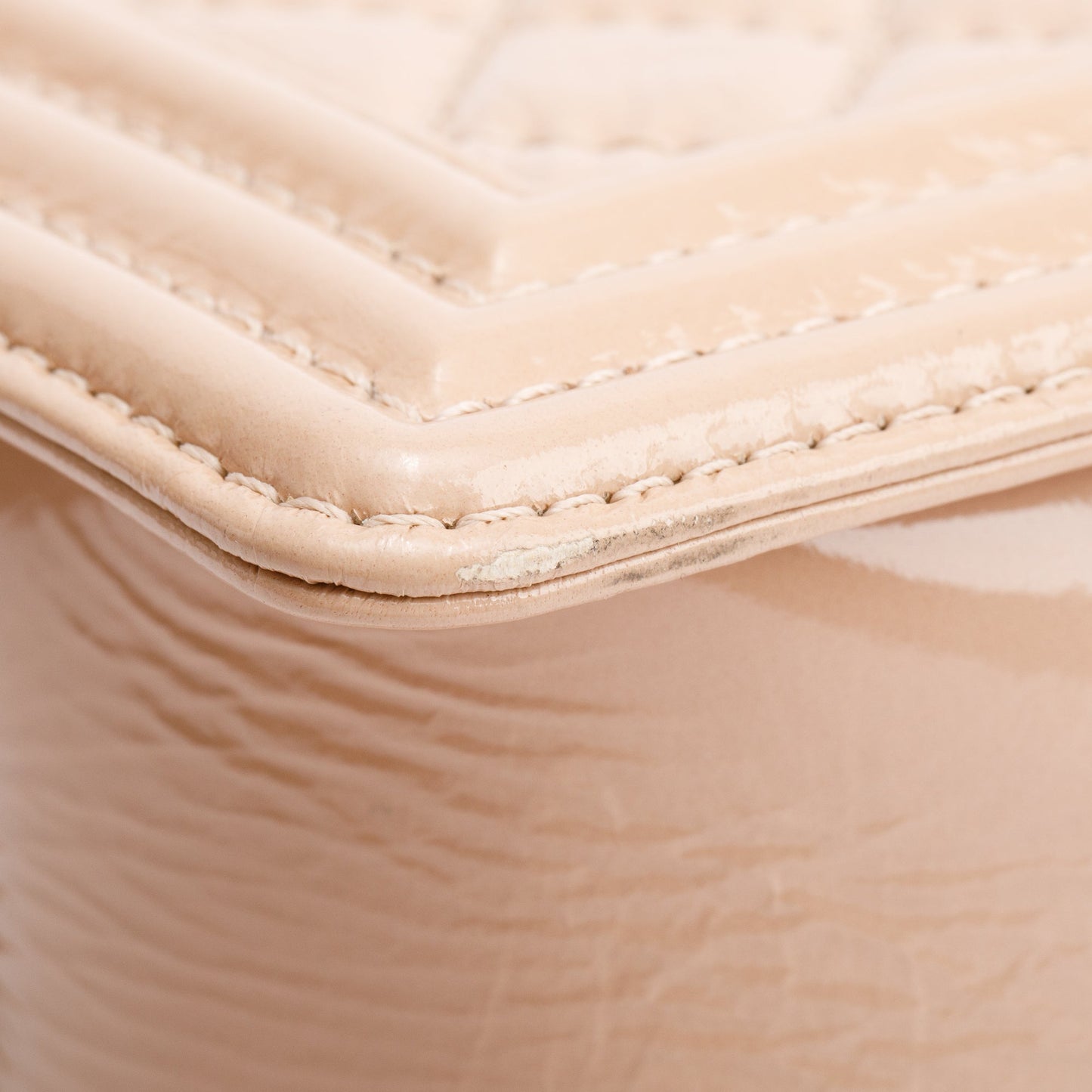 Chanel Beige Patent Leather Medium Boy Bag