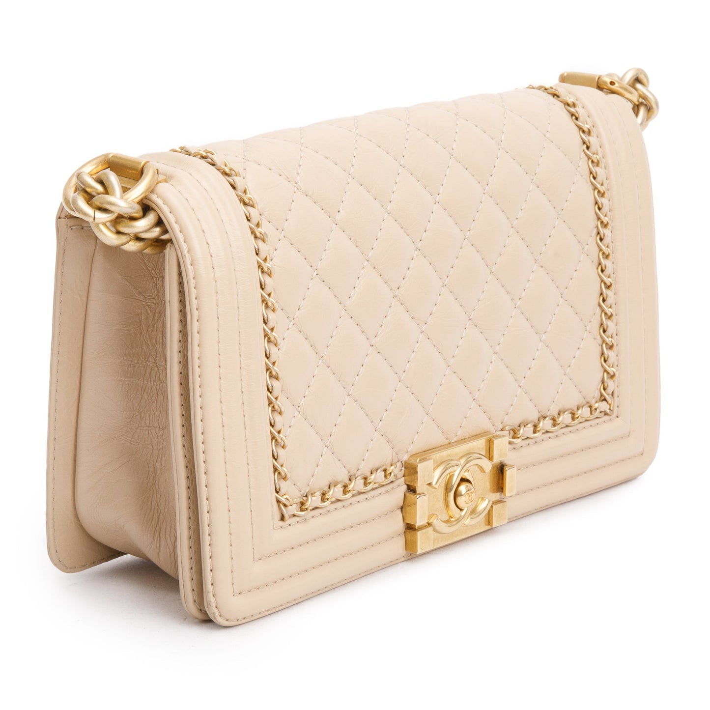 Chanel Beige Quilted Aged Calfskin Leather Medium Jacket Boy Bag