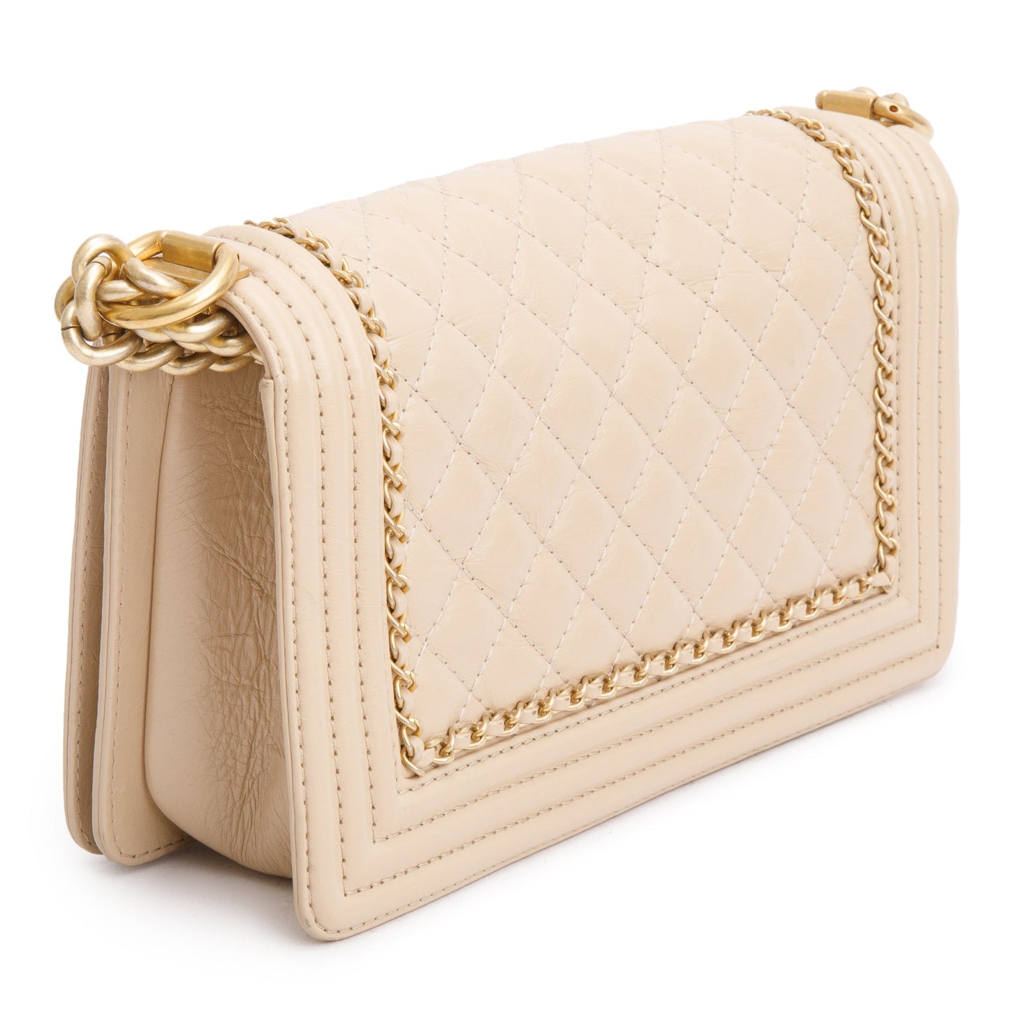 Chanel Beige Quilted Aged Calfskin Leather Medium Jacket Boy Bag