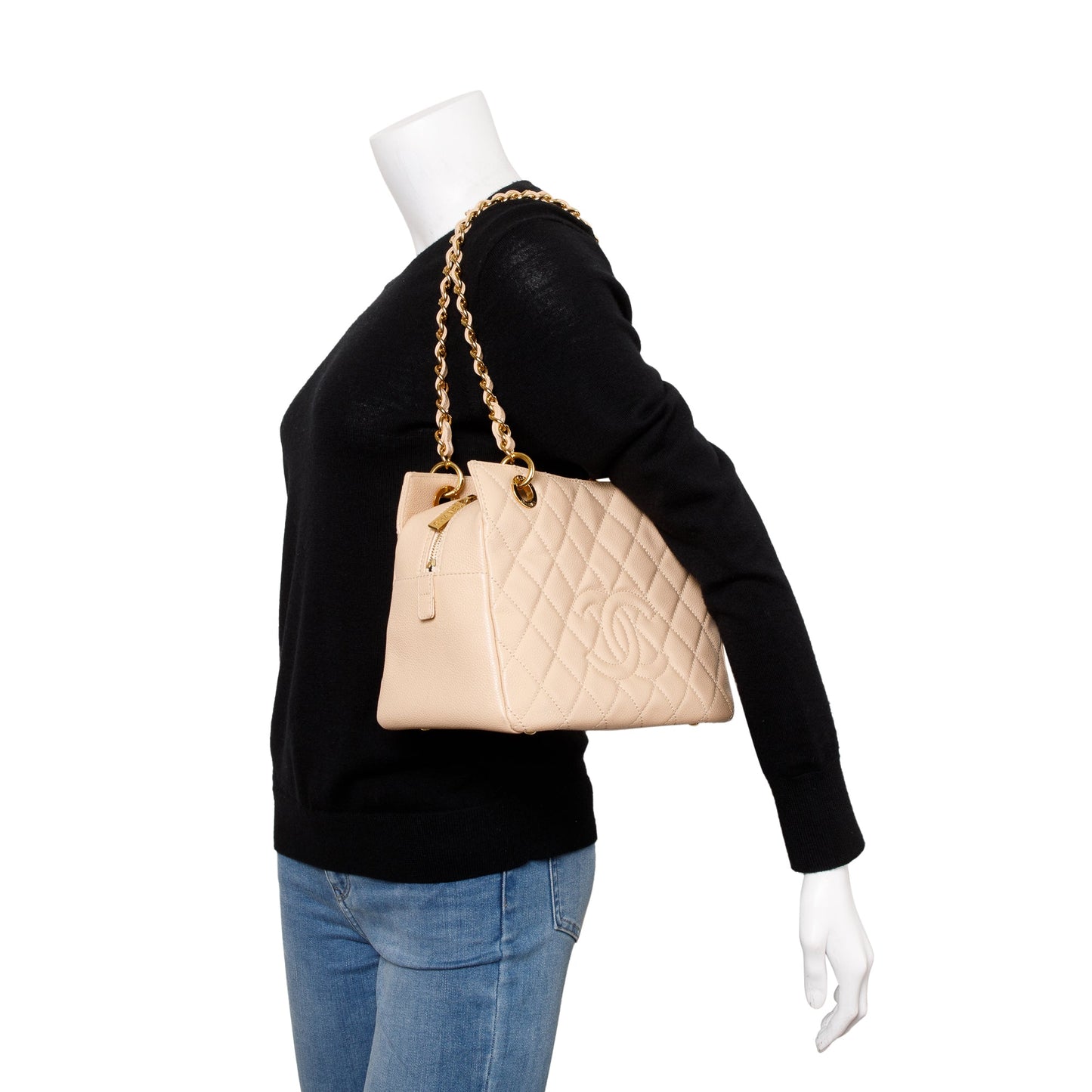 Chanel Beige Quilted Caviar Leather Petit Timeless Tote