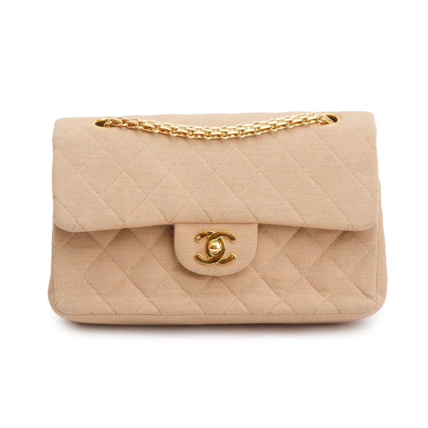 Chanel Beige Quilted Jersey Classic Medium Double Flap Bag