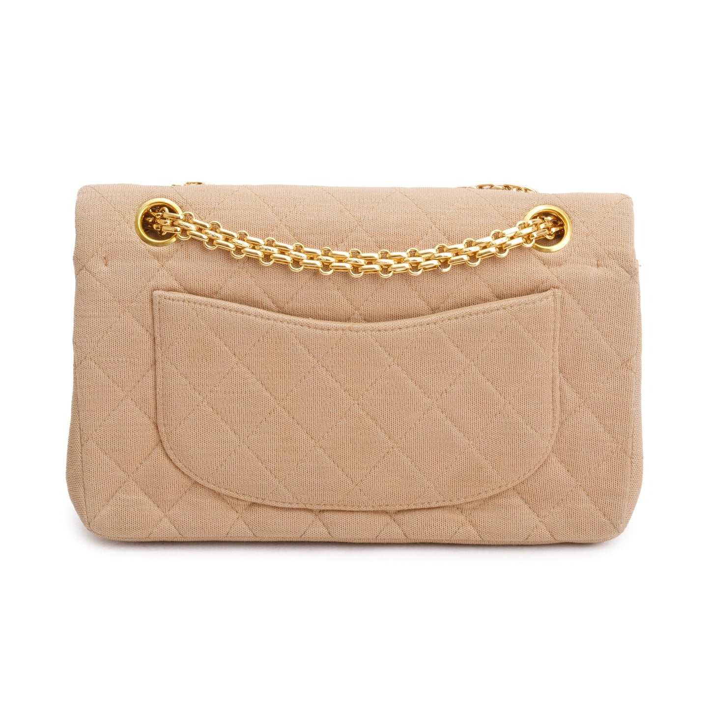 Chanel Beige Quilted Jersey Classic Medium Double Flap Bag